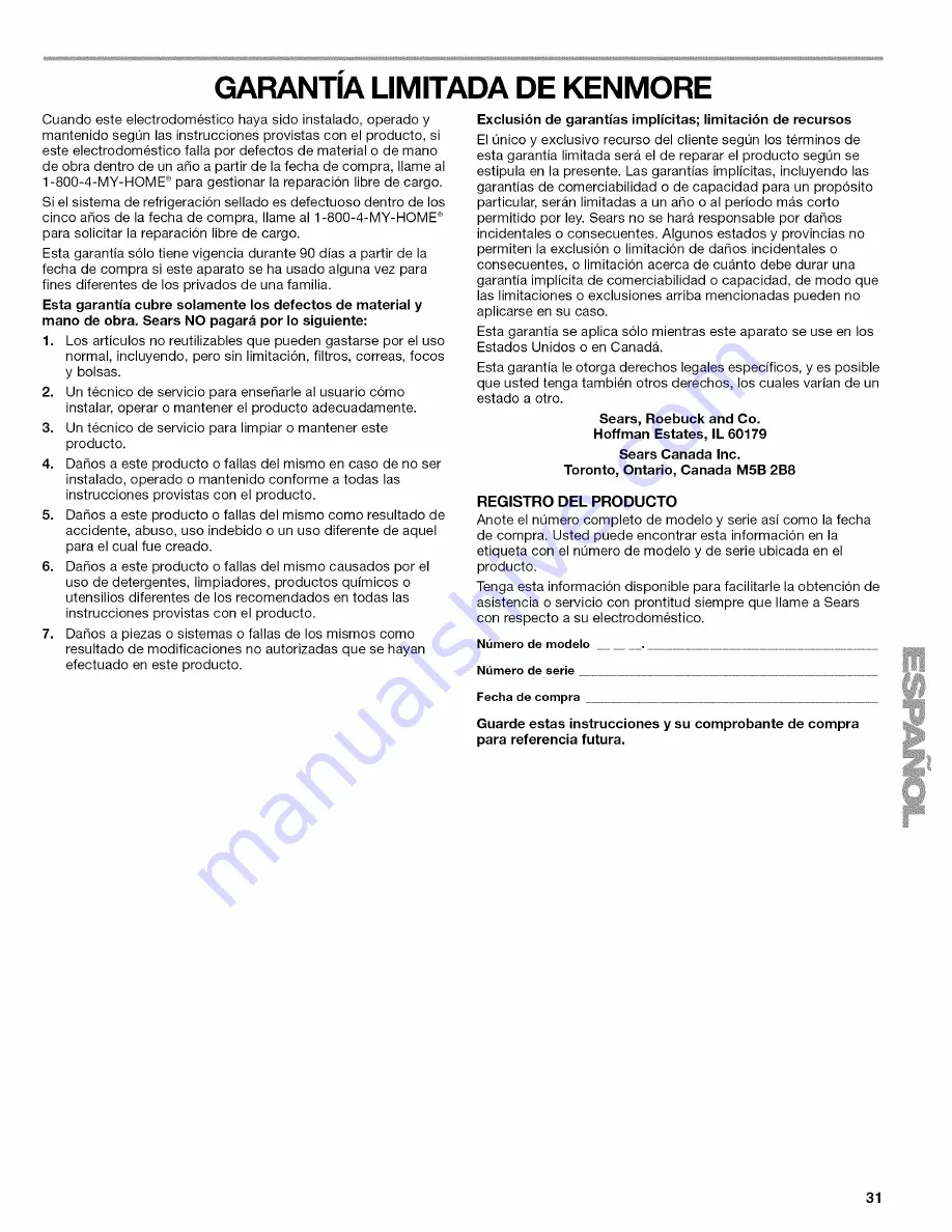 Kenmore 5870  25.1 Use And Care Manual Download Page 31