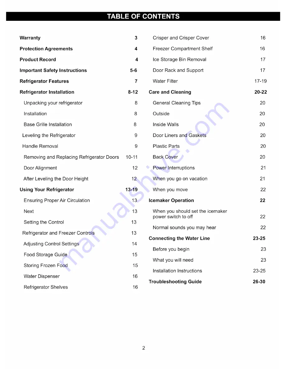 Kenmore 5881 - 26.5 cu. Ft. Refrigerator Use & Care Manual Download Page 2