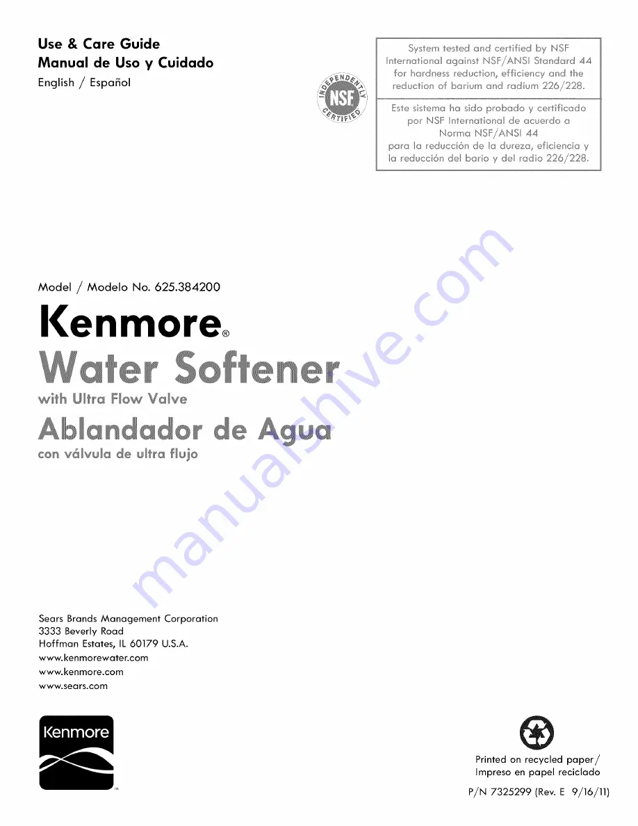 Kenmore 625.384200 Use & Care Manual Download Page 1