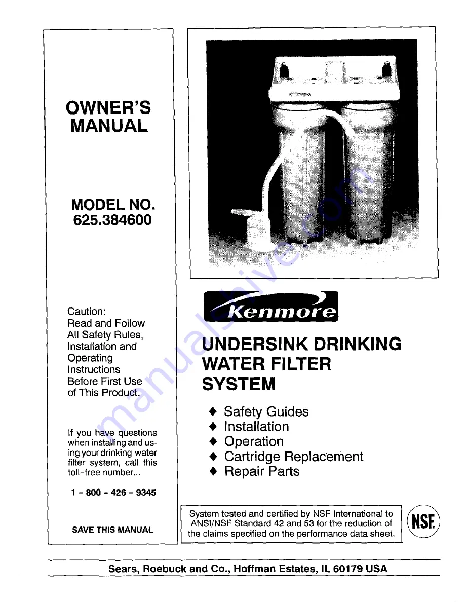 Kenmore 625.384600 Owner'S Manual Download Page 1