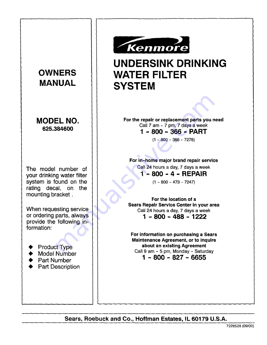 Kenmore 625.384600 Owner'S Manual Download Page 12