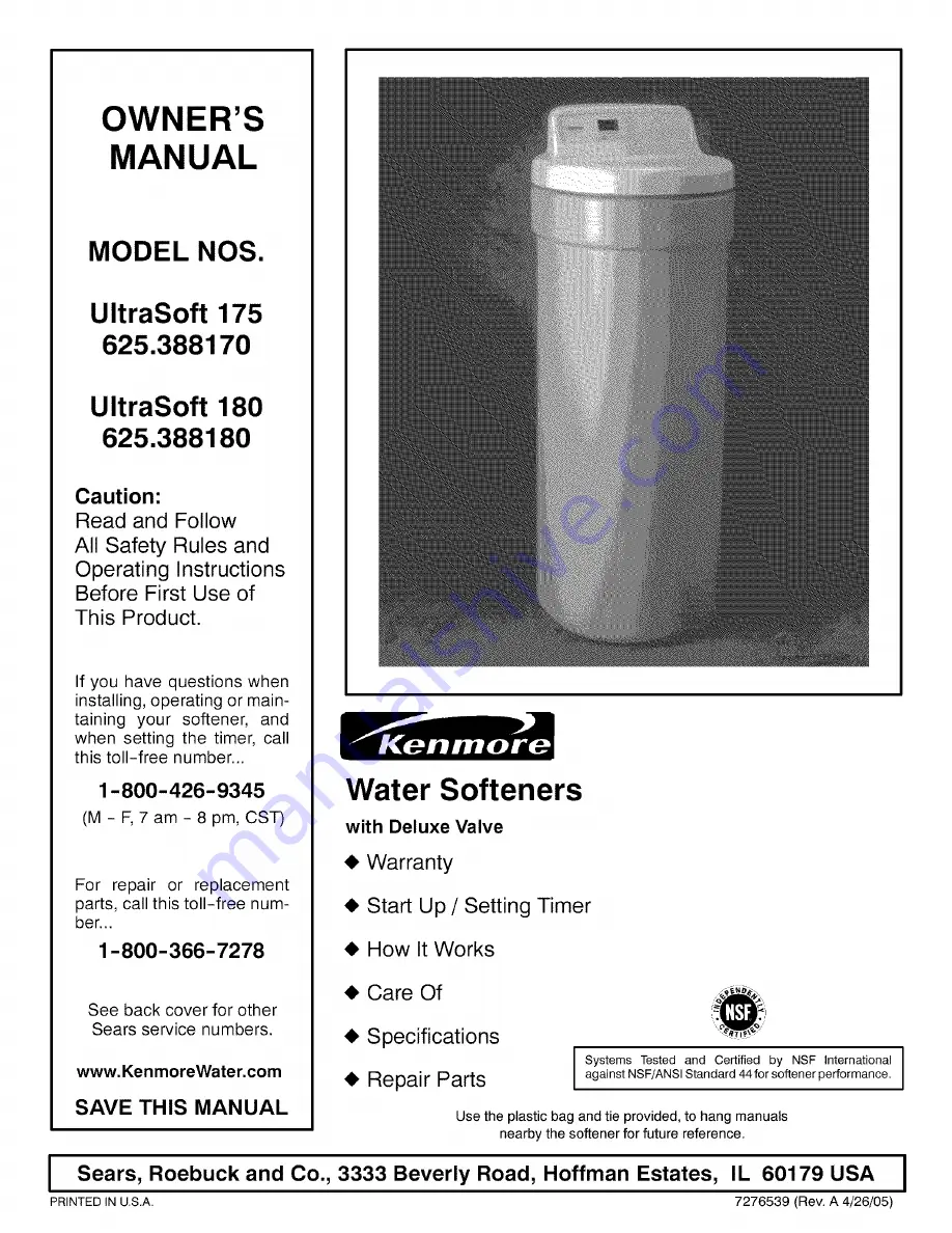 Kenmore 625.388170 Owner'S Manual Download Page 1