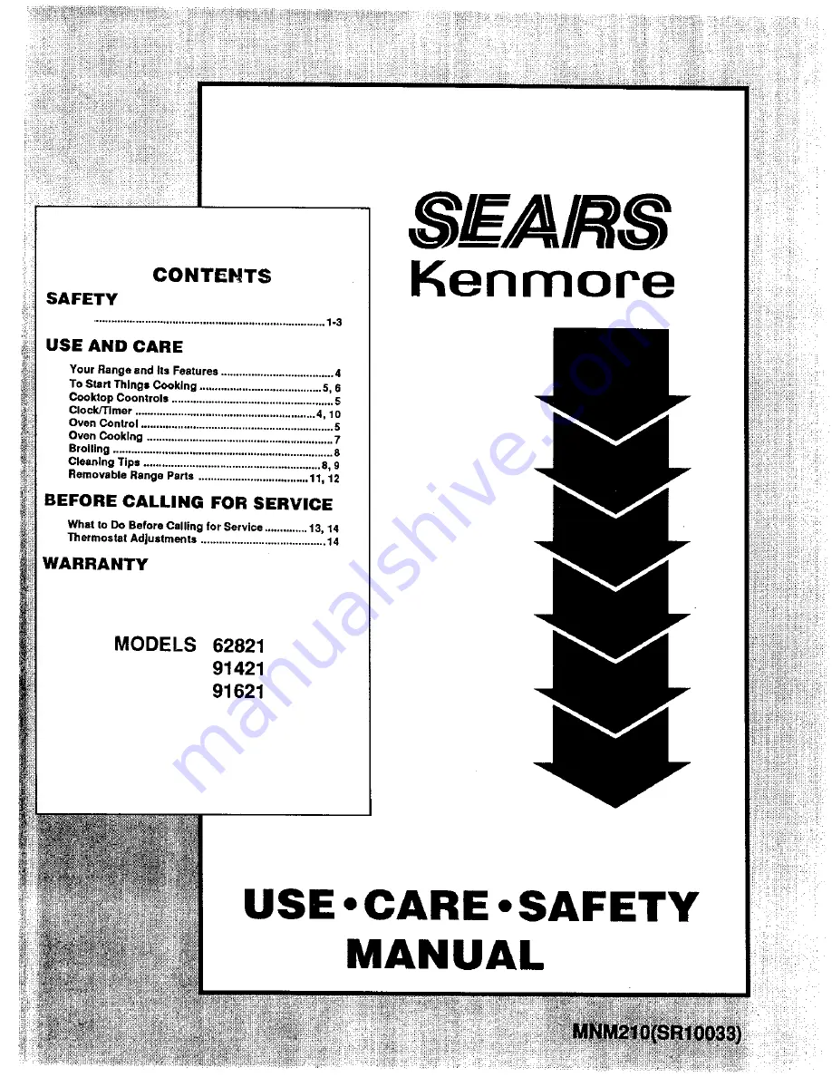 Kenmore 62821 Use Use, Care, Safety Manual Download Page 1