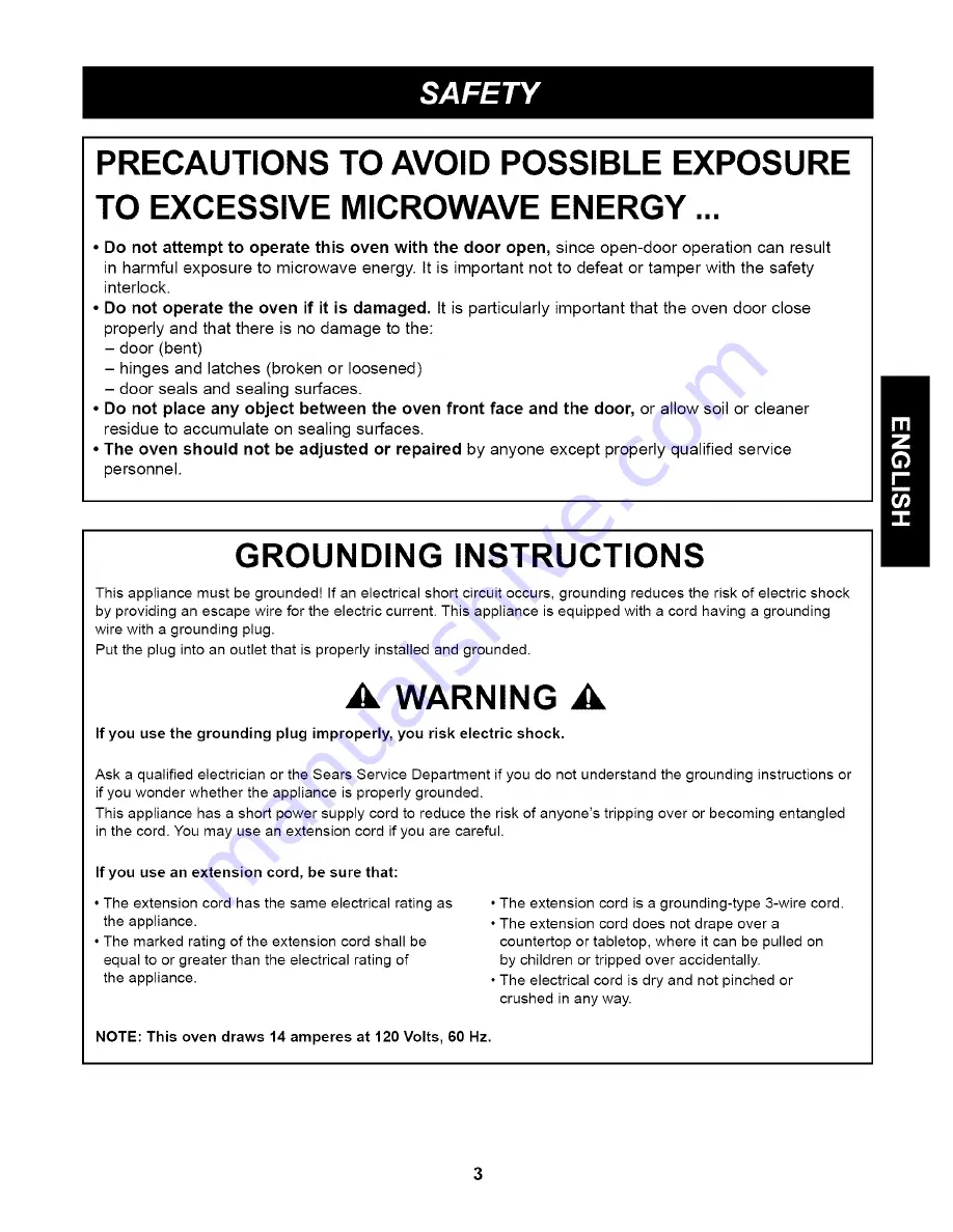 Kenmore 63263 - 1.2 Full Design Microwave Use And Care Manual Download Page 3