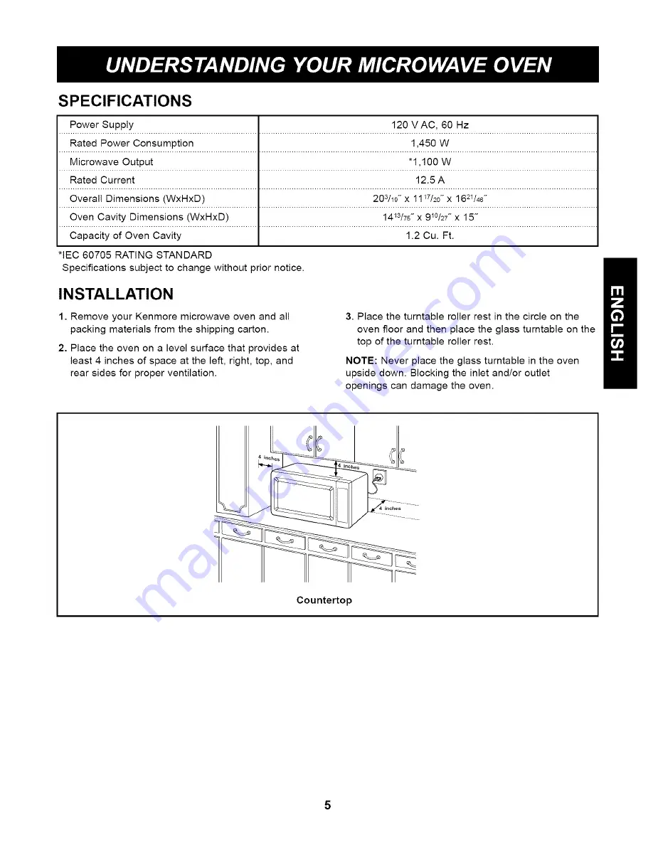 Kenmore 63263 - 1.2 Full Design Microwave Use And Care Manual Download Page 5