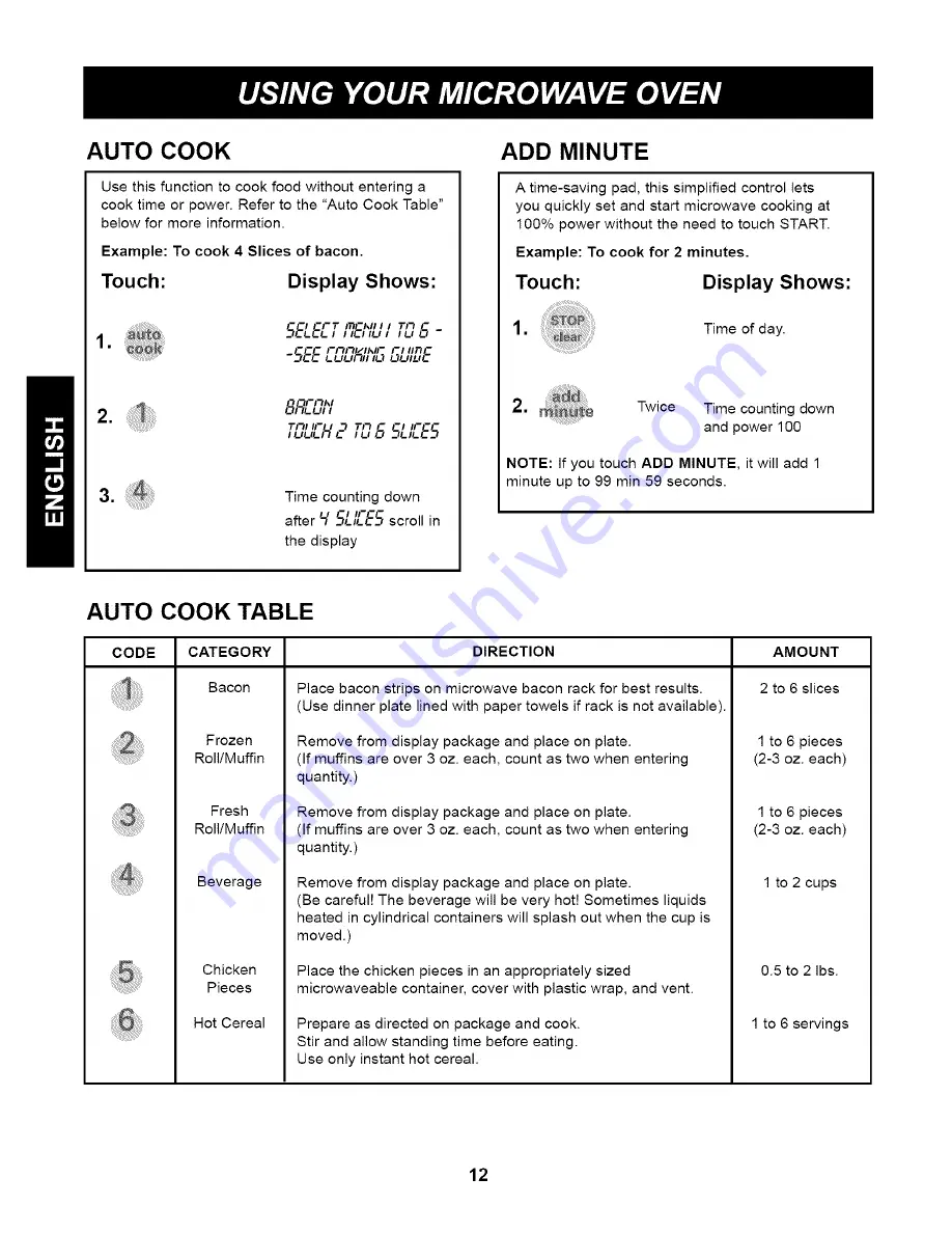 Kenmore 63263 - 1.2 Full Design Microwave Use And Care Manual Download Page 12