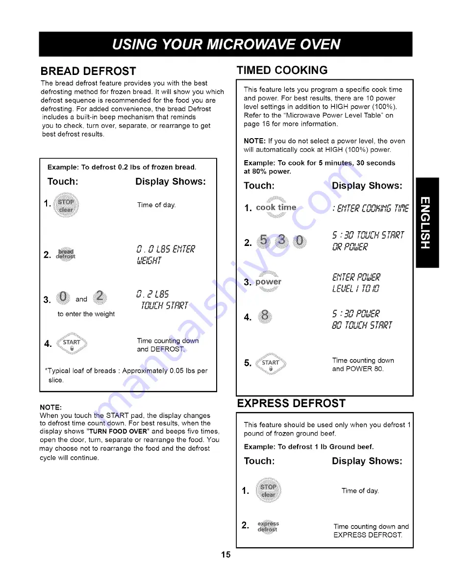 Kenmore 63263 - 1.2 Full Design Microwave Use And Care Manual Download Page 15