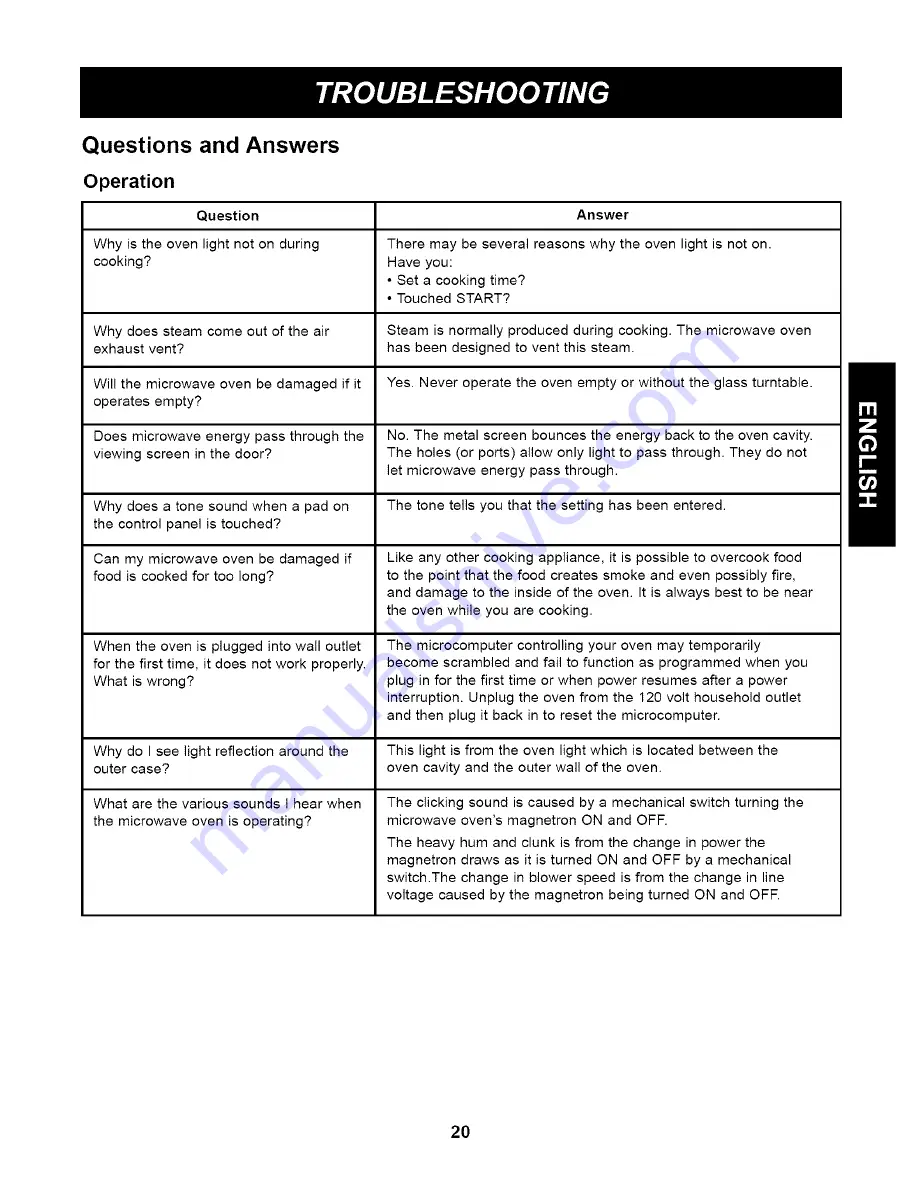 Kenmore 63263 - 1.2 Full Design Microwave Use And Care Manual Download Page 20