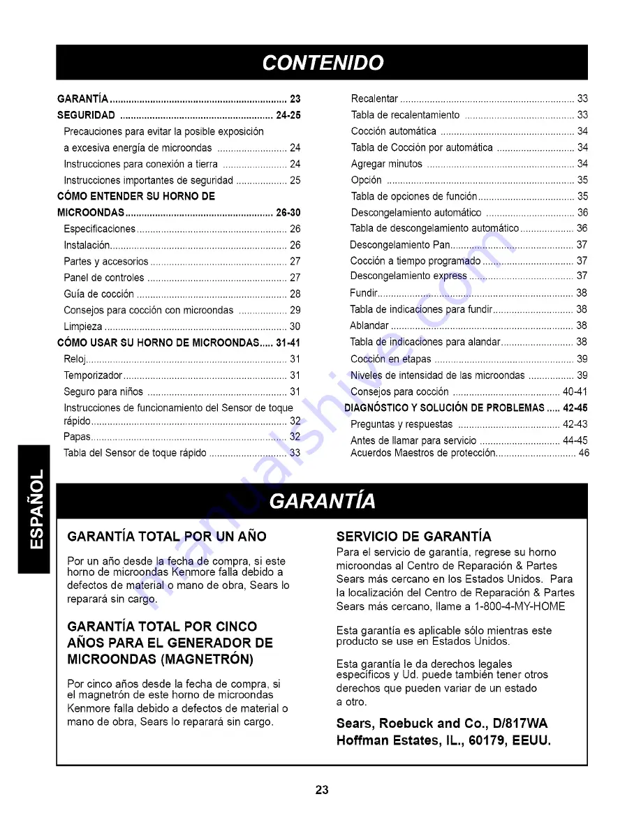 Kenmore 63263 - 1.2 Full Design Microwave Use And Care Manual Download Page 23