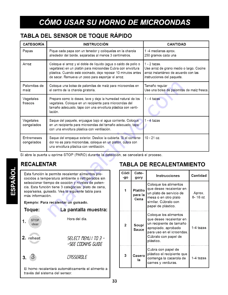 Kenmore 63263 - 1.2 Full Design Microwave Use And Care Manual Download Page 33