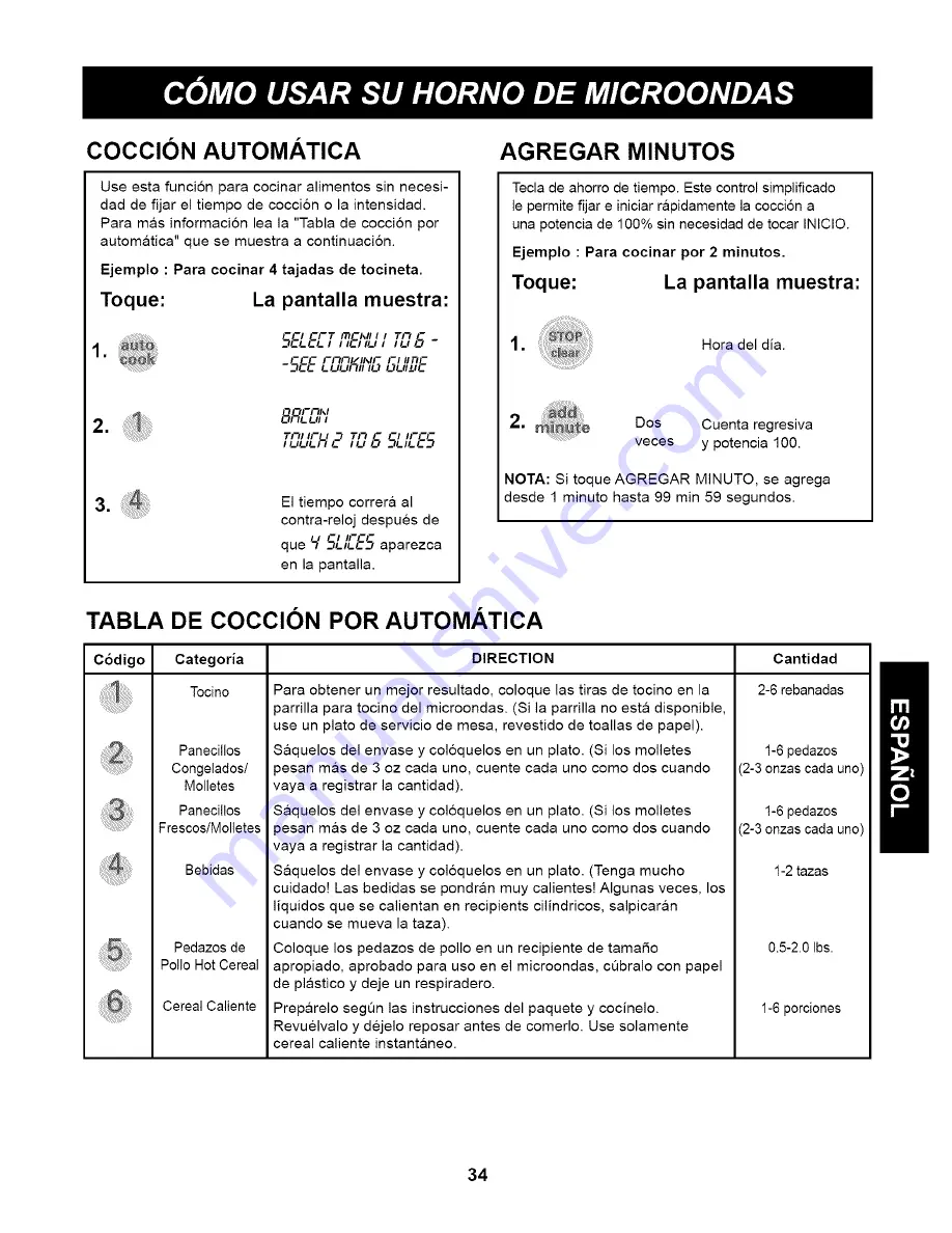 Kenmore 63263 - 1.2 Full Design Microwave Use And Care Manual Download Page 34