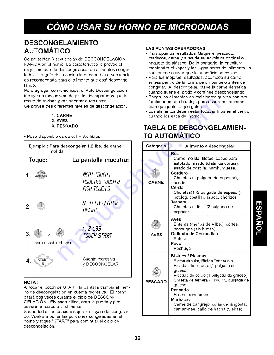 Kenmore 63263 - 1.2 Full Design Microwave Use And Care Manual Download Page 36