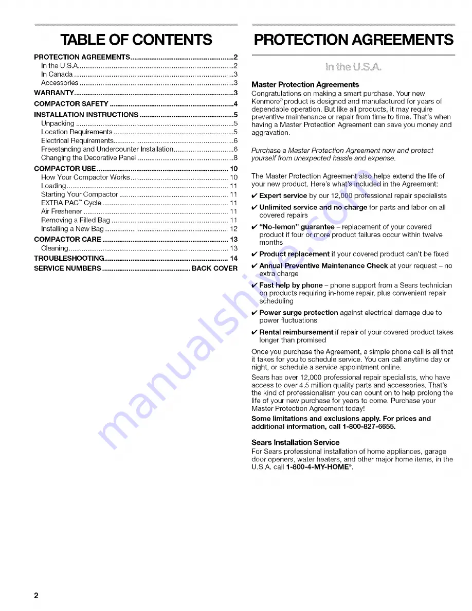 Kenmore 665.1361 Series Use & Care Manual Download Page 2