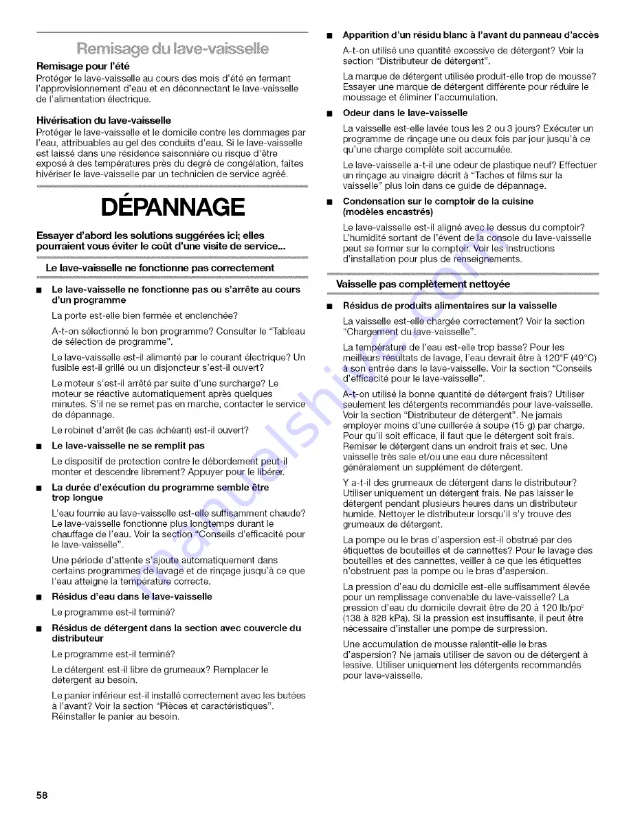 Kenmore 665.15894 Use And Care Manual Download Page 58