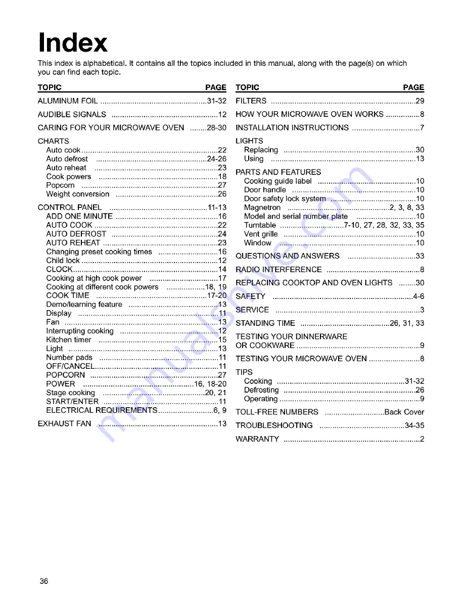 Kenmore 665.61609 Use And Care Manual Download Page 36