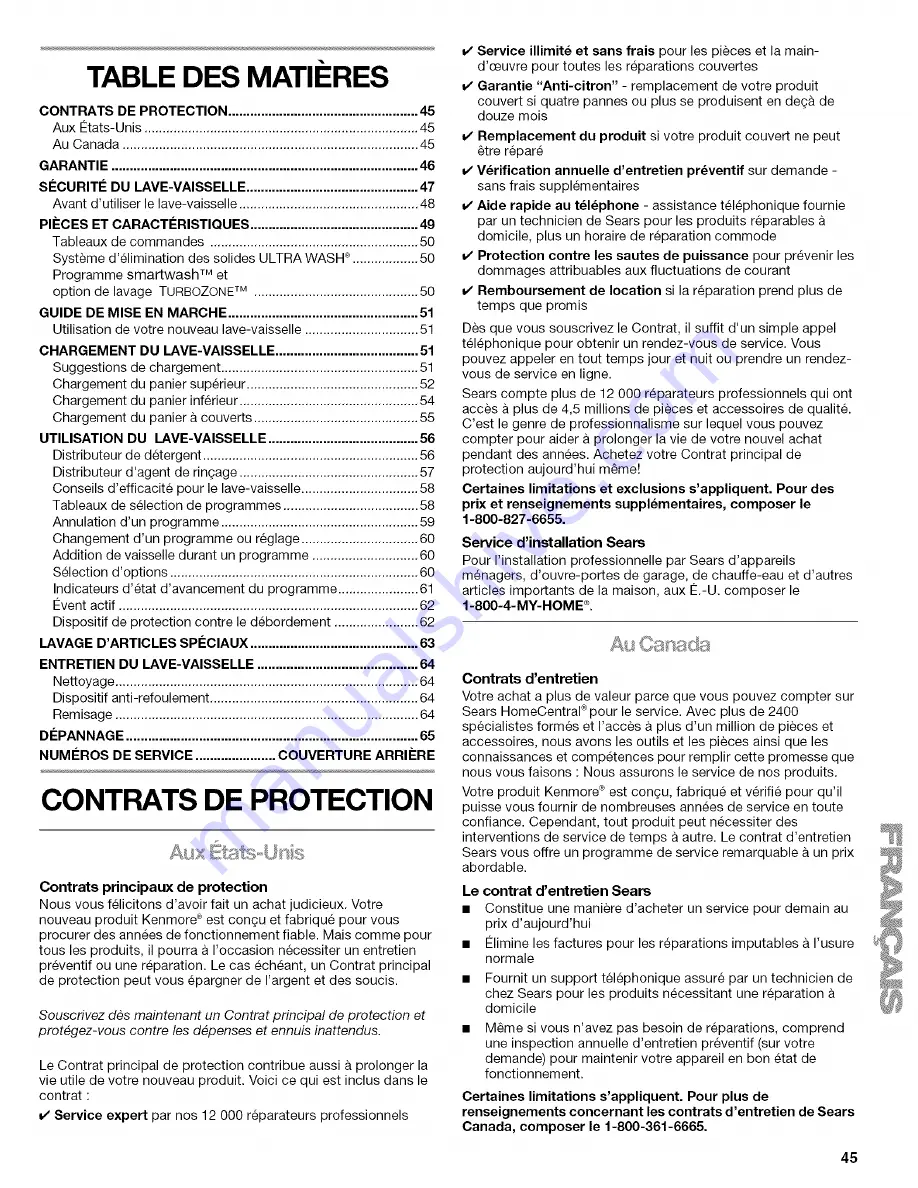 Kenmore 66513 Use And Care Manual Download Page 45