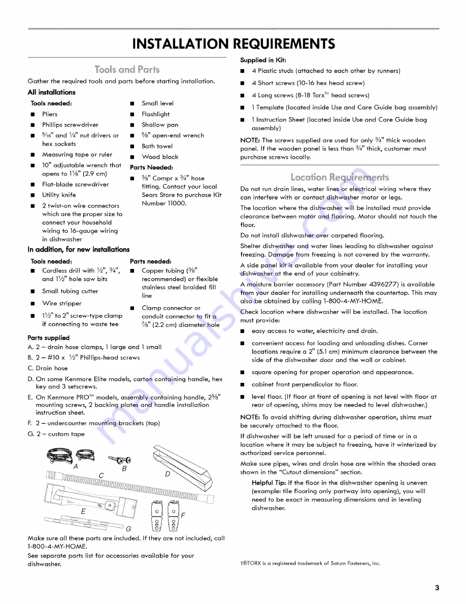 Kenmore 66513966K010 Installation Instructions Manual Download Page 3