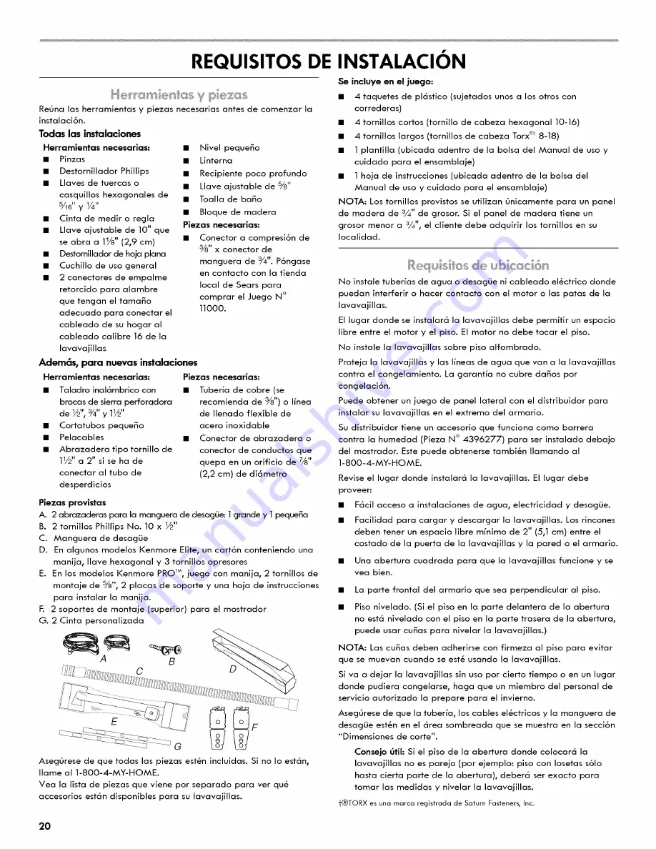 Kenmore 66513966K010 Installation Instructions Manual Download Page 20