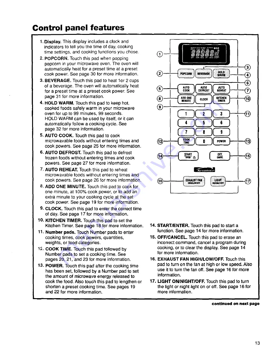 Kenmore 66568600890 Owner'S Manual Download Page 13