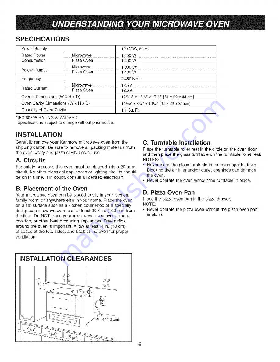 Kenmore 66993 - Pizza Maker & Microwave Combo Use And Care Manual Download Page 6