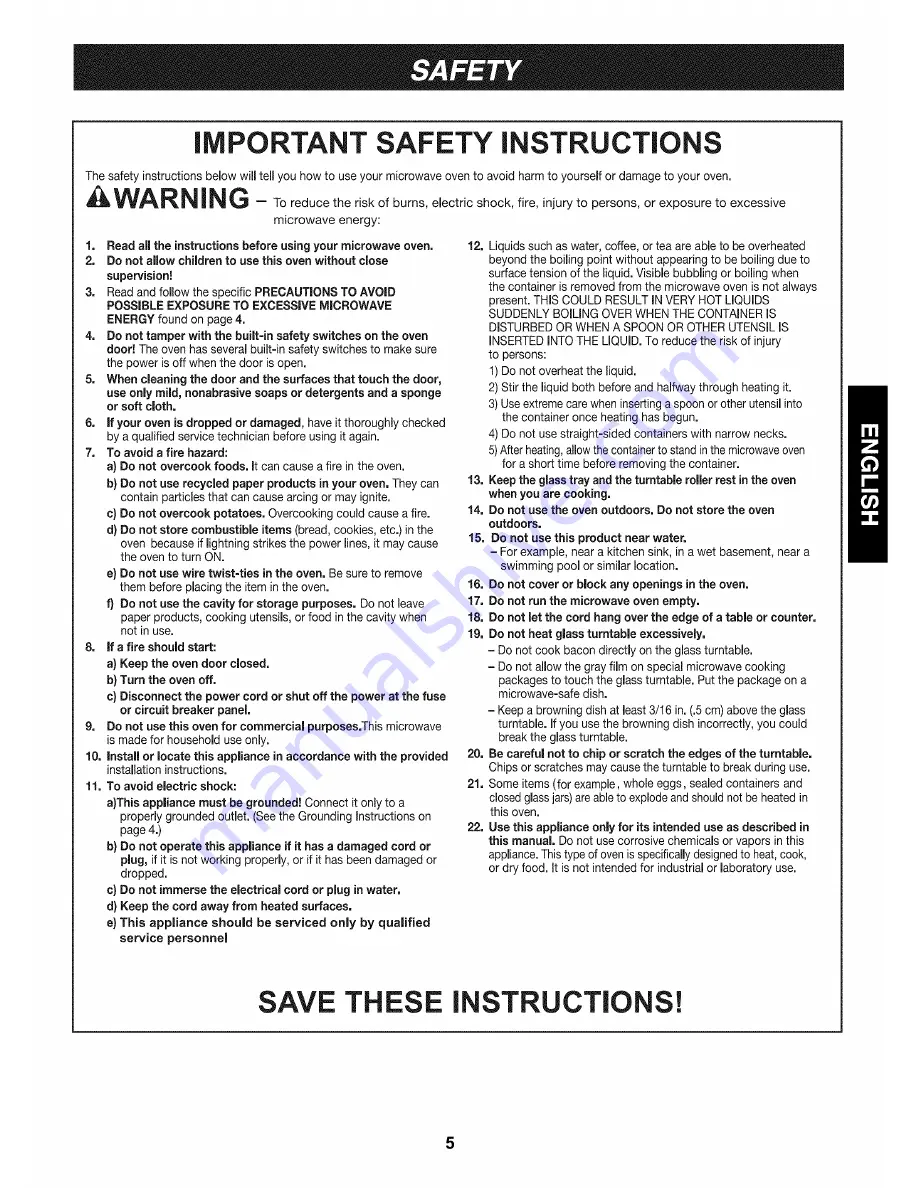 Kenmore 6907 - 7 Cubic Feet Counter Top Microwave Use And Care Manual Download Page 5