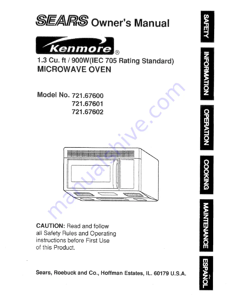 Kenmore 721.676 Owner'S Manual Download Page 1