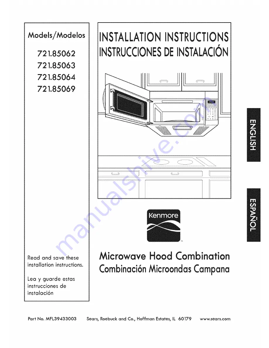 Kenmore 721.85062 Installation Instructions Manual Download Page 1