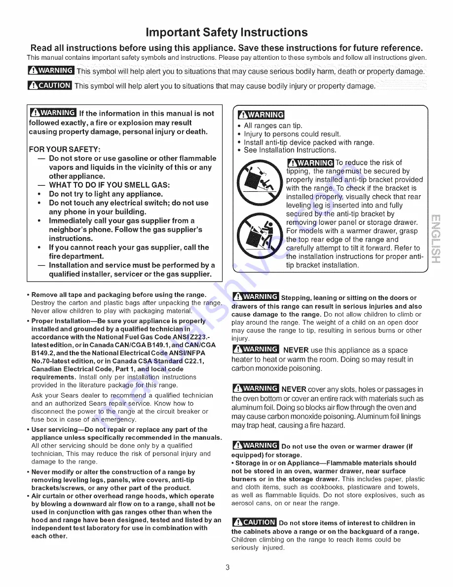 Kenmore 7751 - Elite 30 in. Gas Range Use & Care Manual Download Page 3