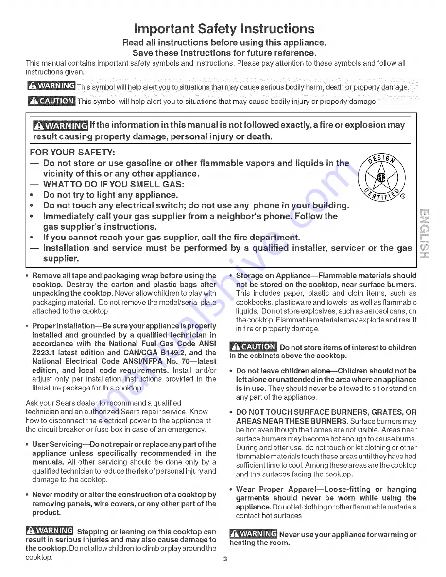 Kenmore 790.3209 series Use & Care Manual Download Page 3