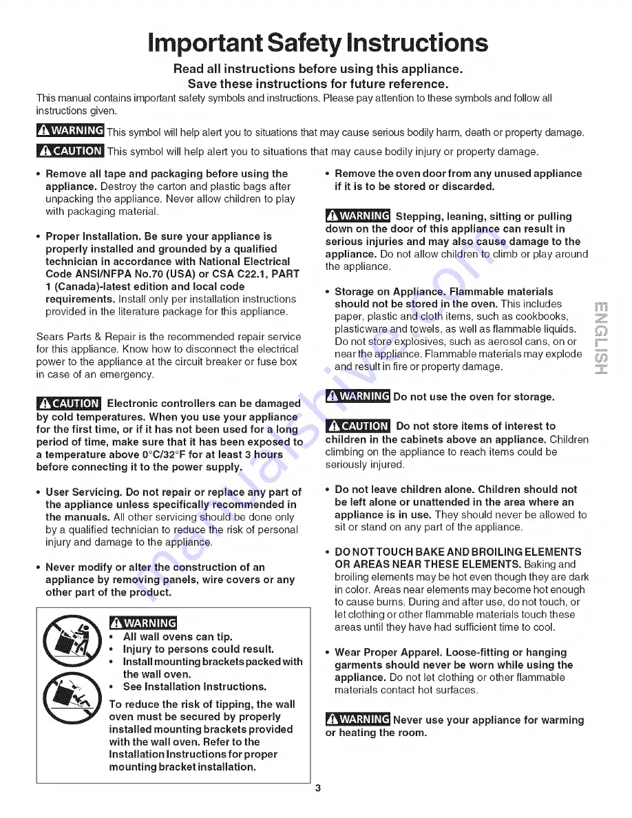 Kenmore 790.4139 Series Use & Care Manual Download Page 3