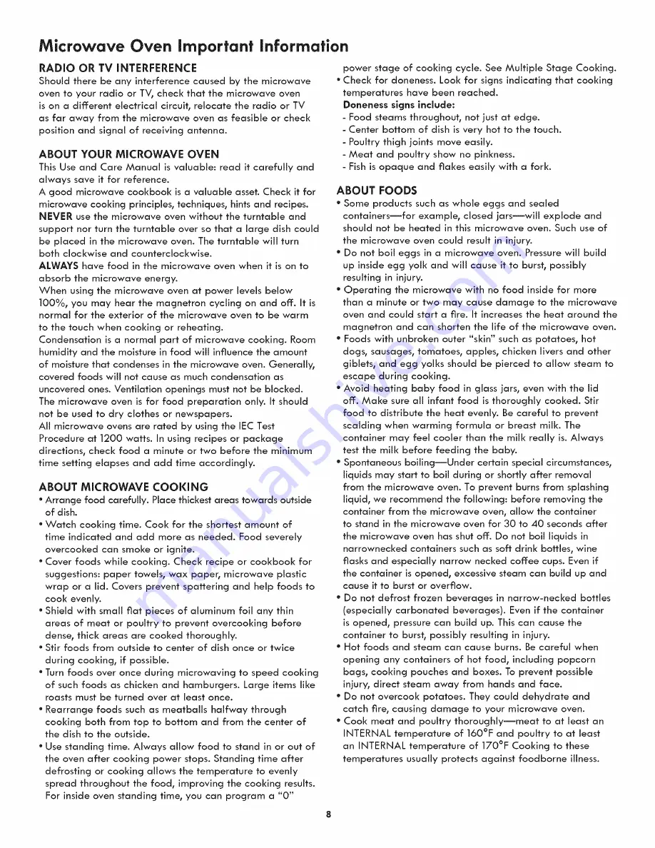 Kenmore 790.4911 Series Use & Care Manual Download Page 8