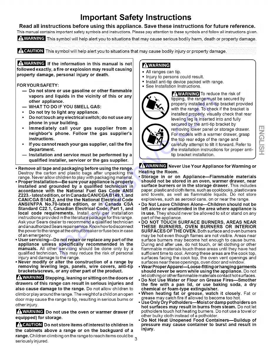 Kenmore 790.7877 Series Use & Care Manual Download Page 3