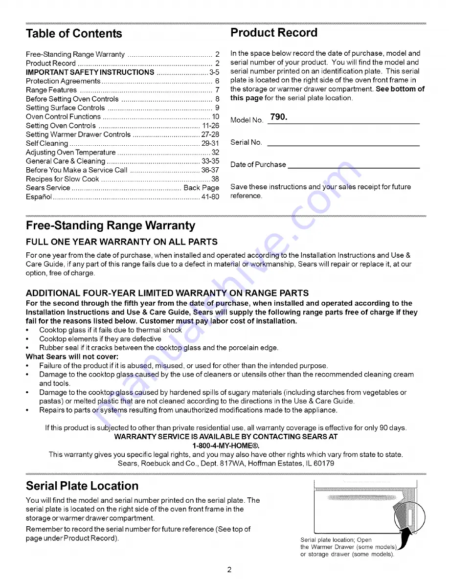 Kenmore 790.7887 Series Use & Care Manual Download Page 2