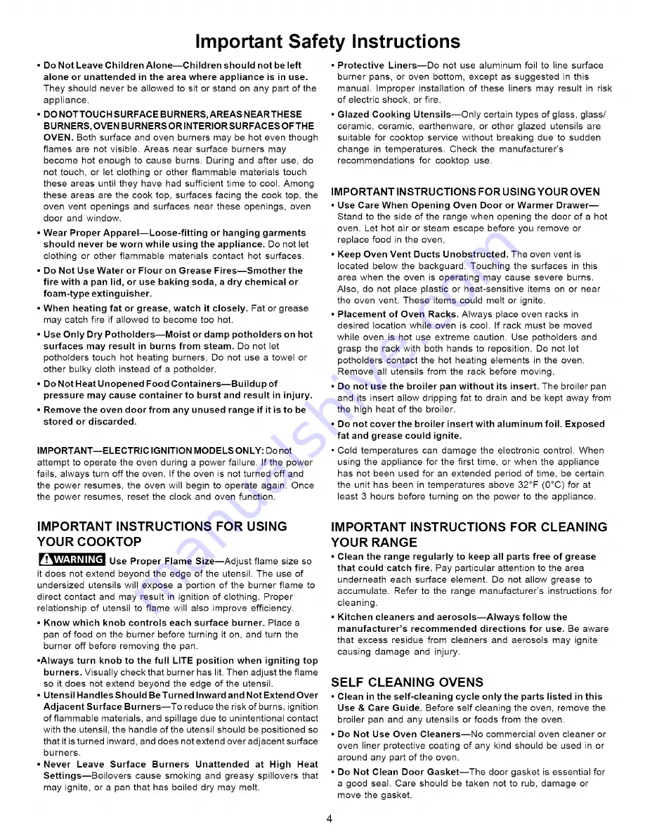 Kenmore 790.7887 Series Use & Care Manual Download Page 4