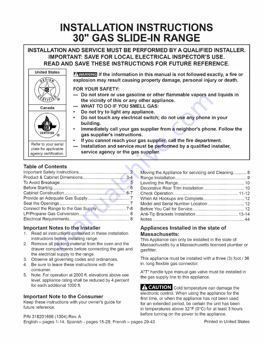 Kenmore 79032602310 Installation Instructions Manual Download Page 1