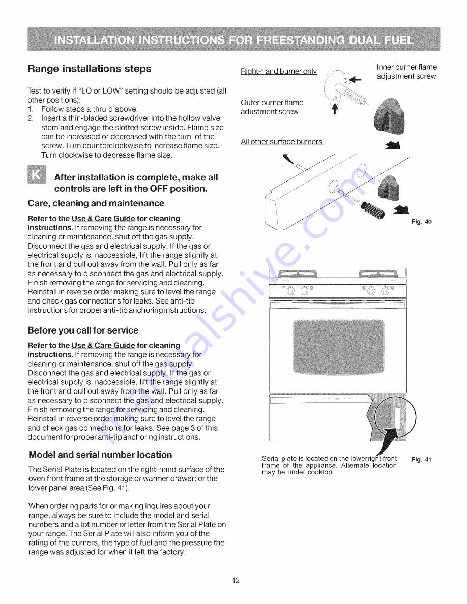 Kenmore 79078502010 Installation Instructions Manual Download Page 12