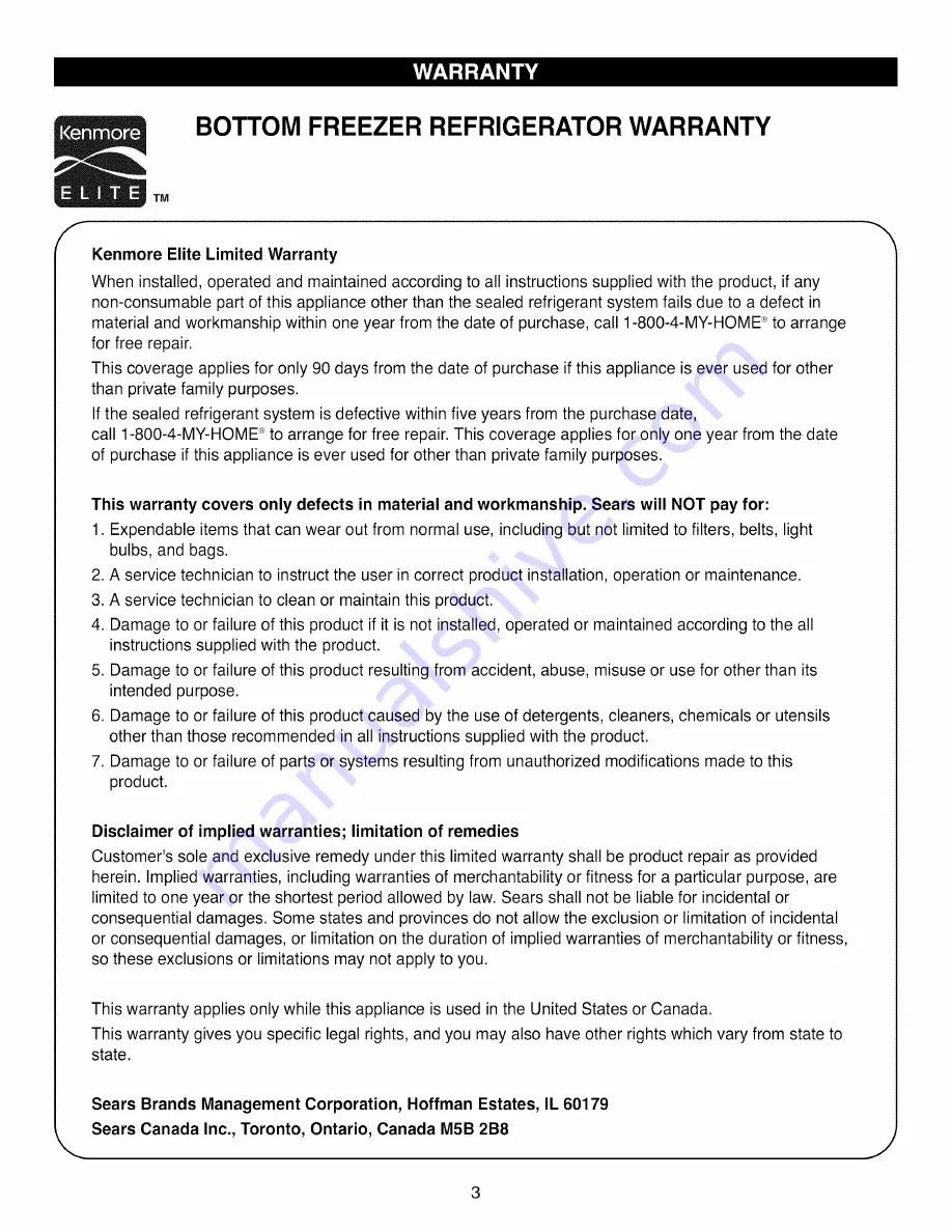 Kenmore 795.71053014 Use & Care Manual Download Page 3