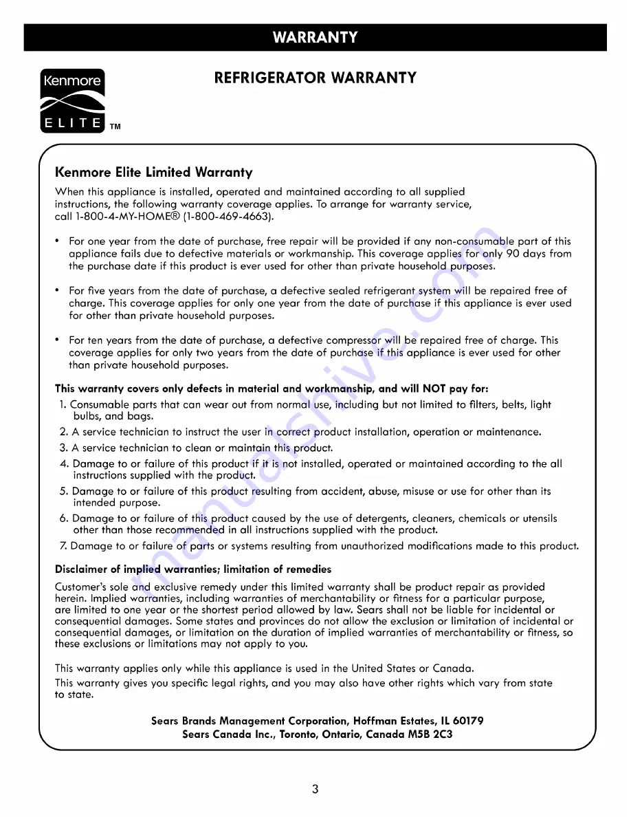 Kenmore 795.7237 Series Use & Care Manual Download Page 3