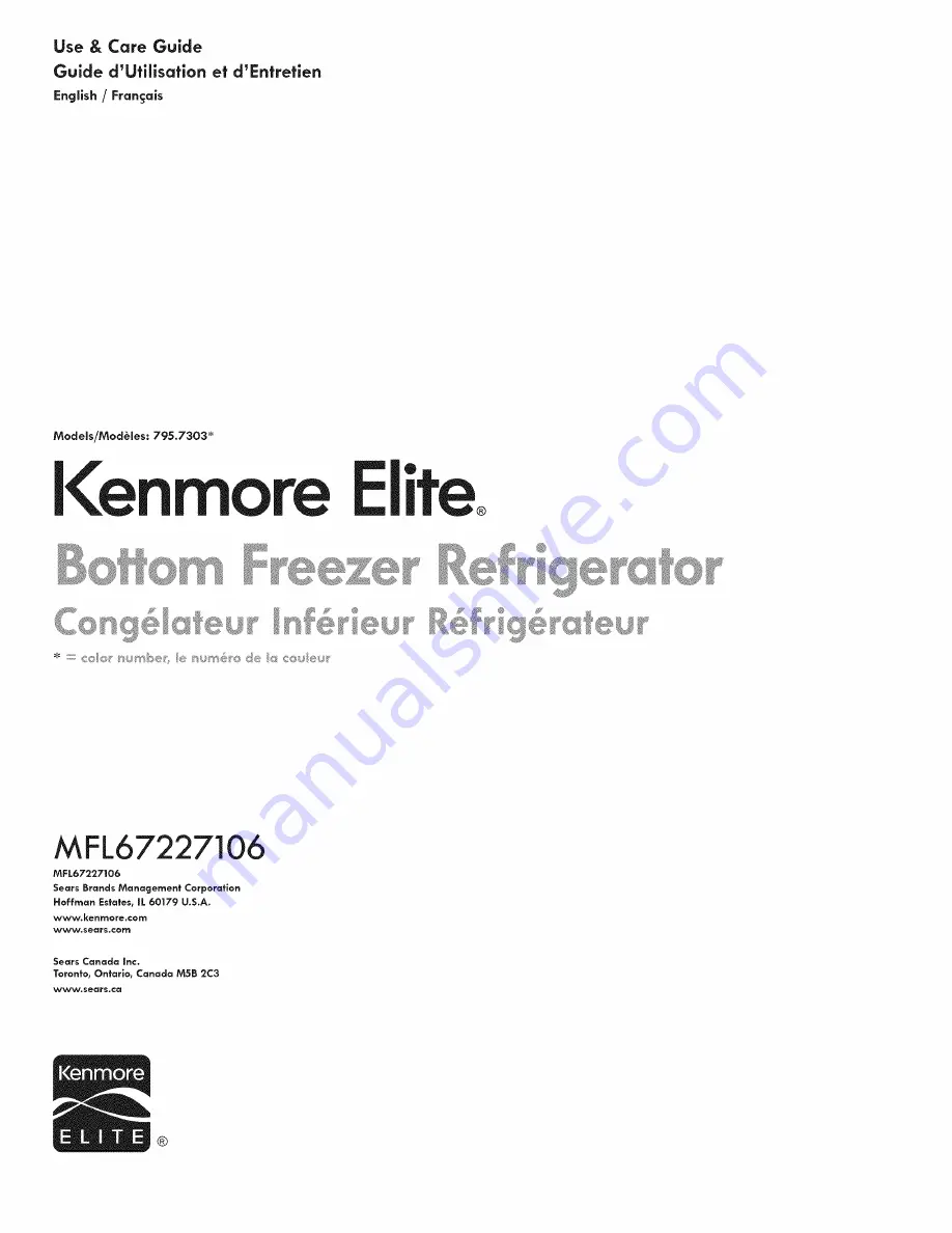 Kenmore 795.7303 Series Use & Care Manual Download Page 1