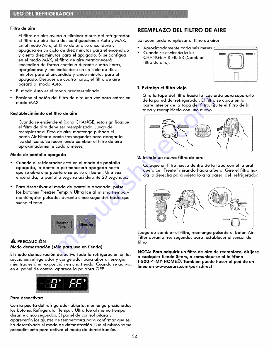 Kenmore 795.7303 Series Use & Care Manual Download Page 54