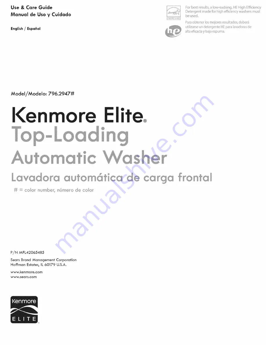 Kenmore 796.2947 Series Use & Care Manual Download Page 1