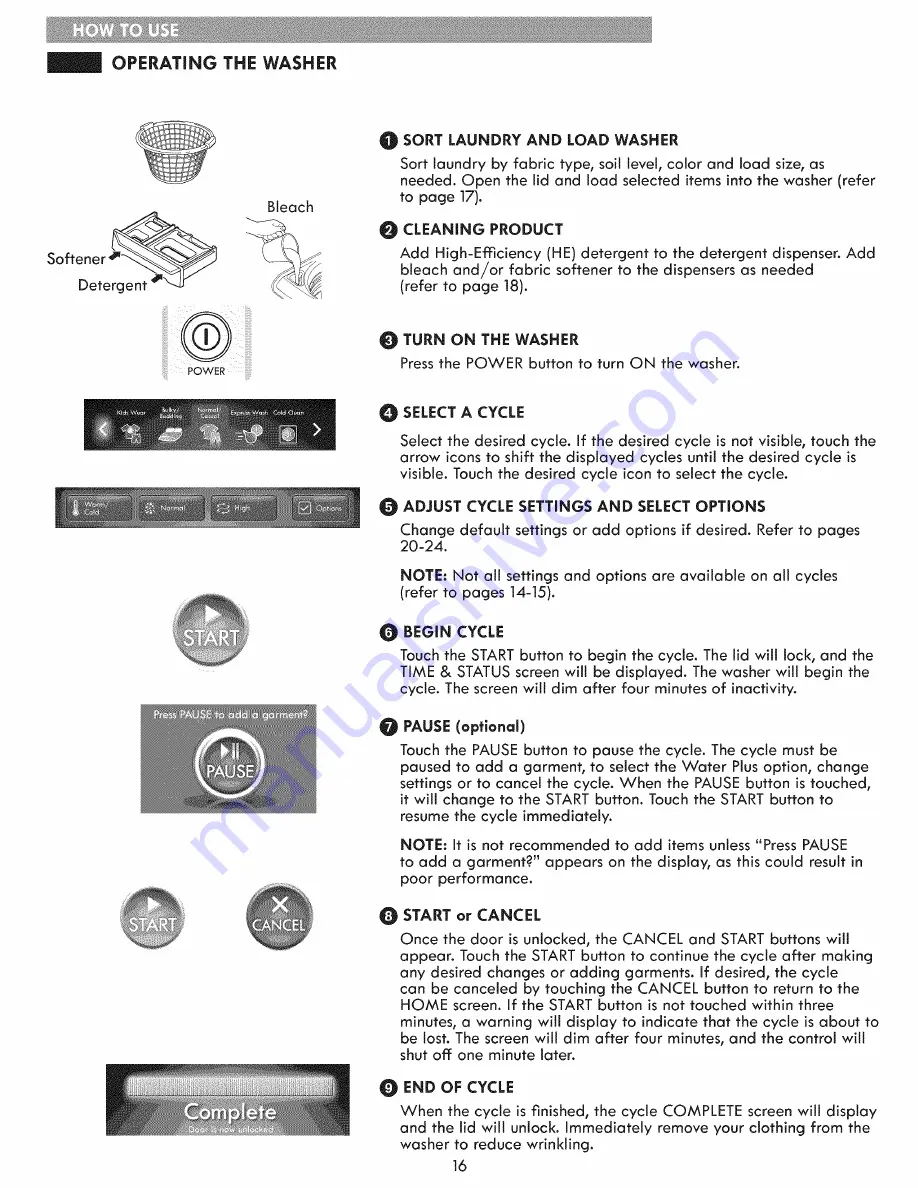 Kenmore 796.2947 Series Use & Care Manual Download Page 16