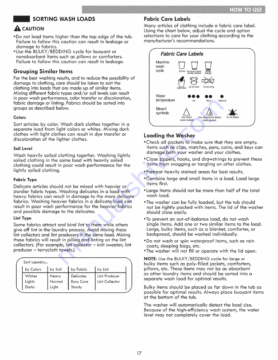 Kenmore 796.2947 Series Use & Care Manual Download Page 17