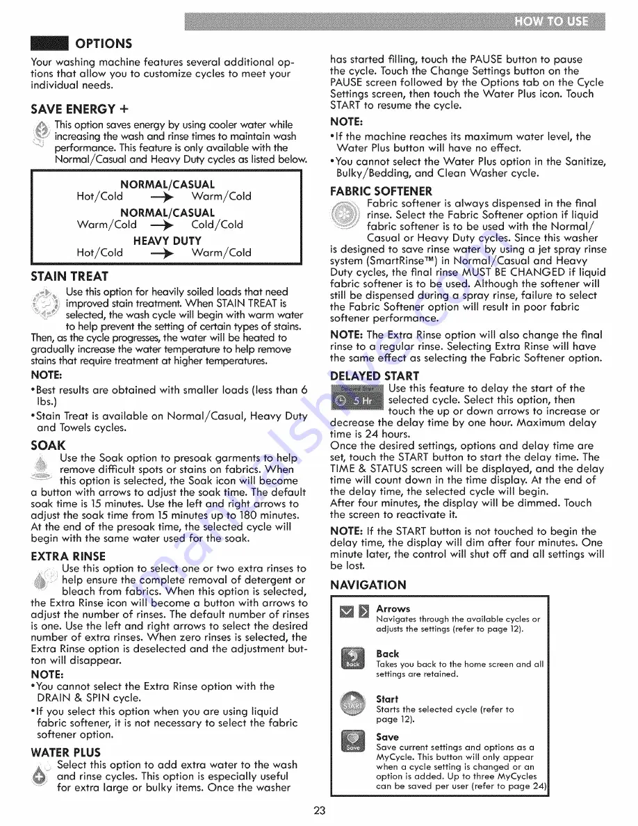 Kenmore 796.2947 Series Use & Care Manual Download Page 23