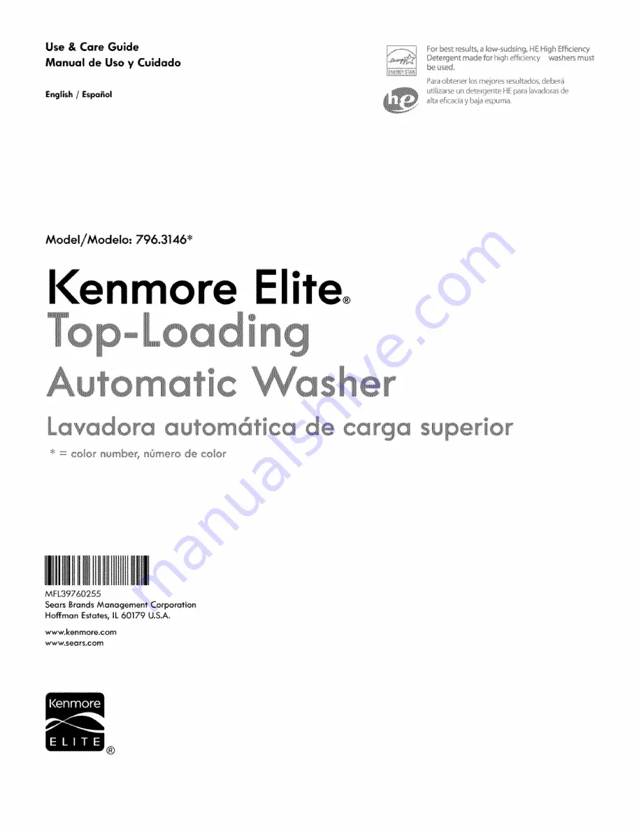 Kenmore 796.3146 Series Use & Care Manual Download Page 1