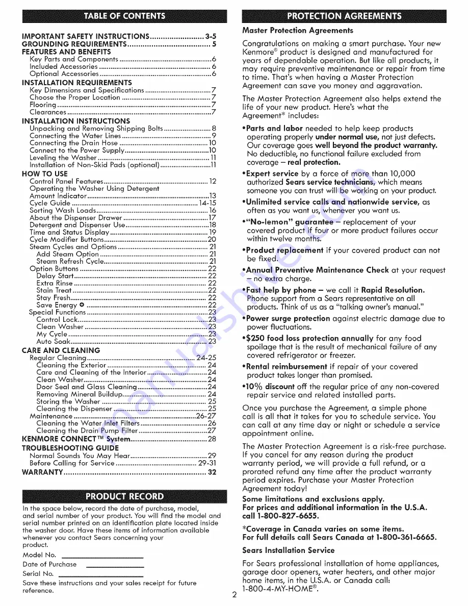 Kenmore 796.4154 Series Use & Care Manual Download Page 2