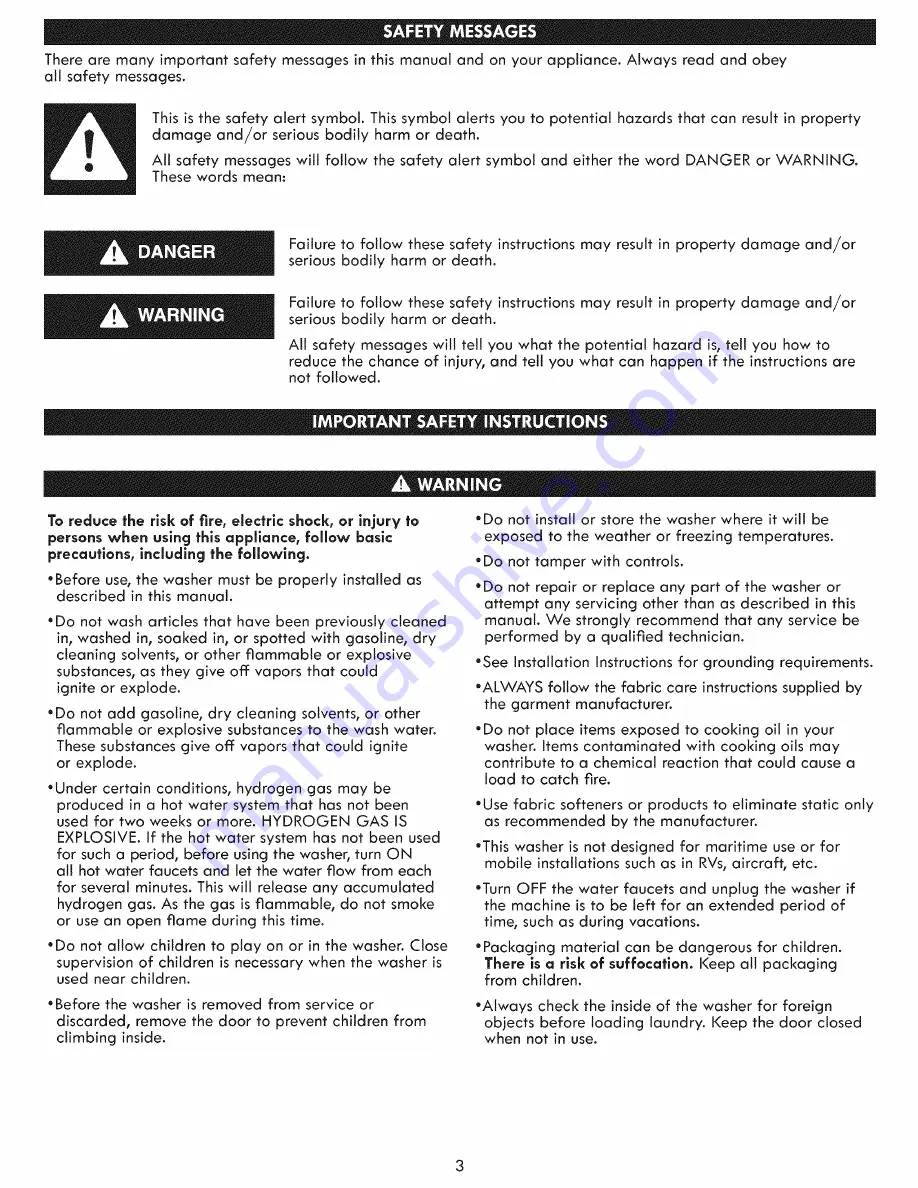 Kenmore 796.4154 Series Use & Care Manual Download Page 3