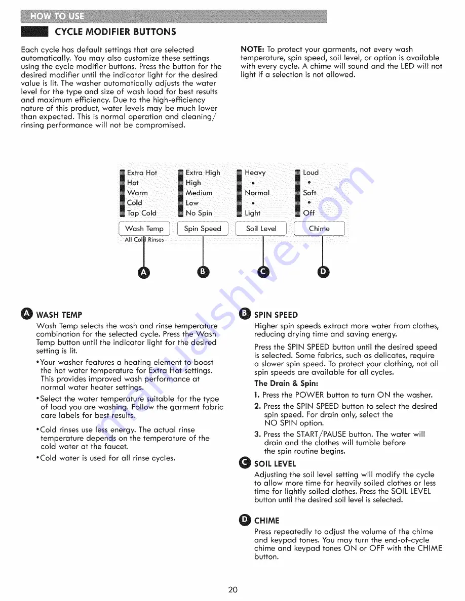 Kenmore 796.4154 Series Use & Care Manual Download Page 20