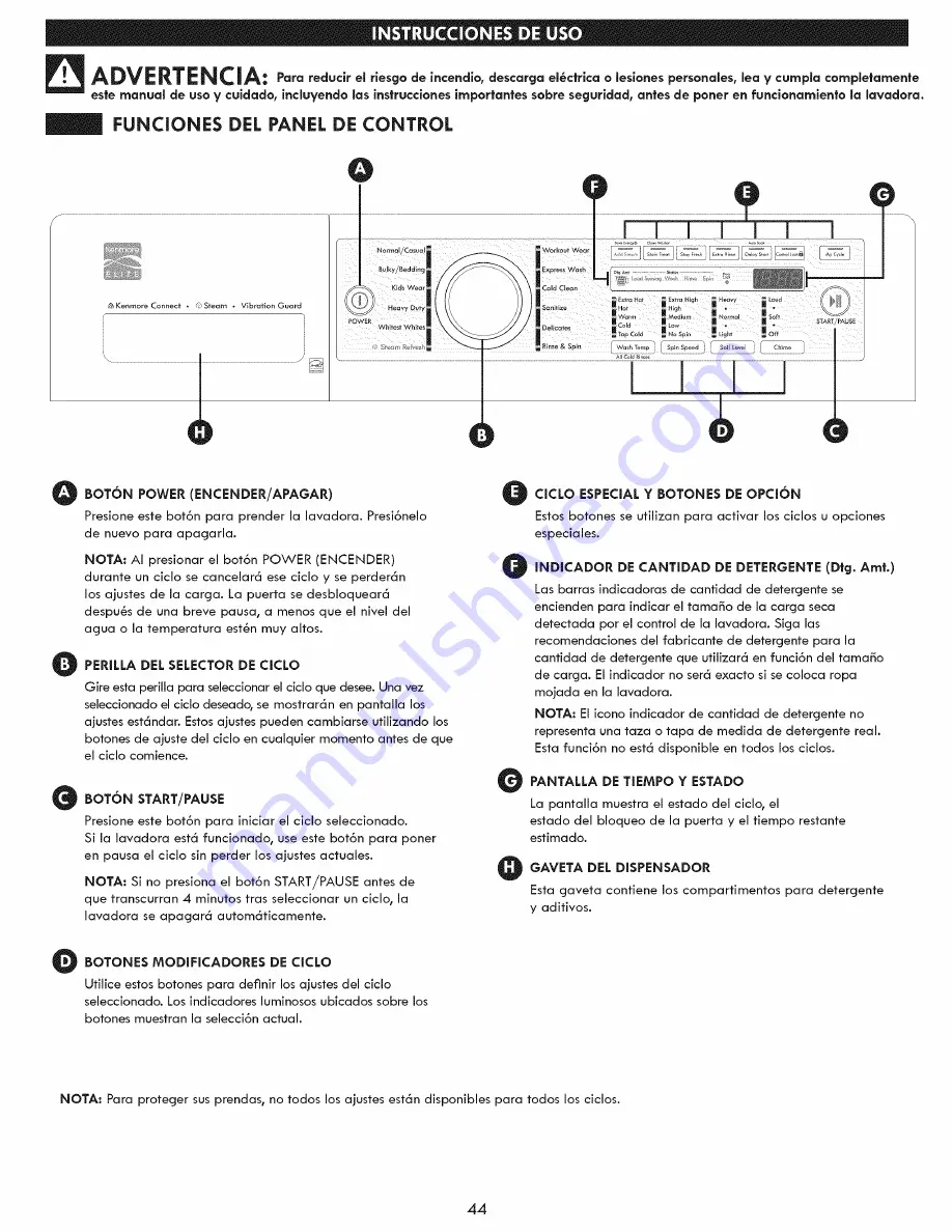 Kenmore 796.4154 Series Use & Care Manual Download Page 44