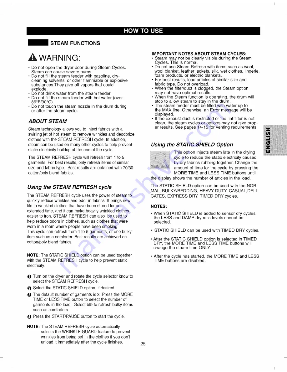 Kenmore 796.8002#9 Series Use And Care Manual Download Page 25